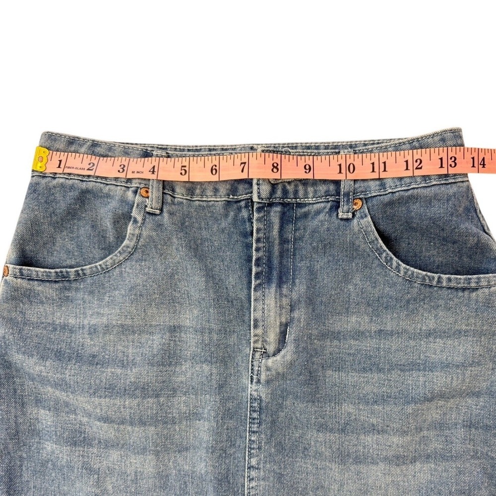 HappilyGrey High RiseDenim Maxi Skirt Medium Wash Front Slit Frayed HemSize 1/24 - Picture 9 of 15